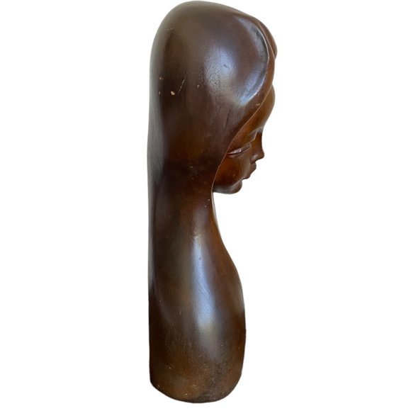 Vintage Mid-Century Art Deco Style Carved Wooden Female Bust Sculpture 11.5" - Picture 10 of 16